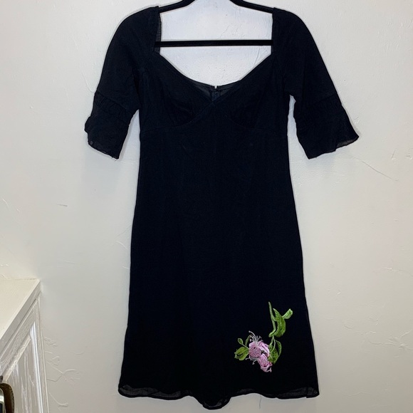 Tocca Black Embroidered Flower Vintage Style Dress - Picture 1 of 8